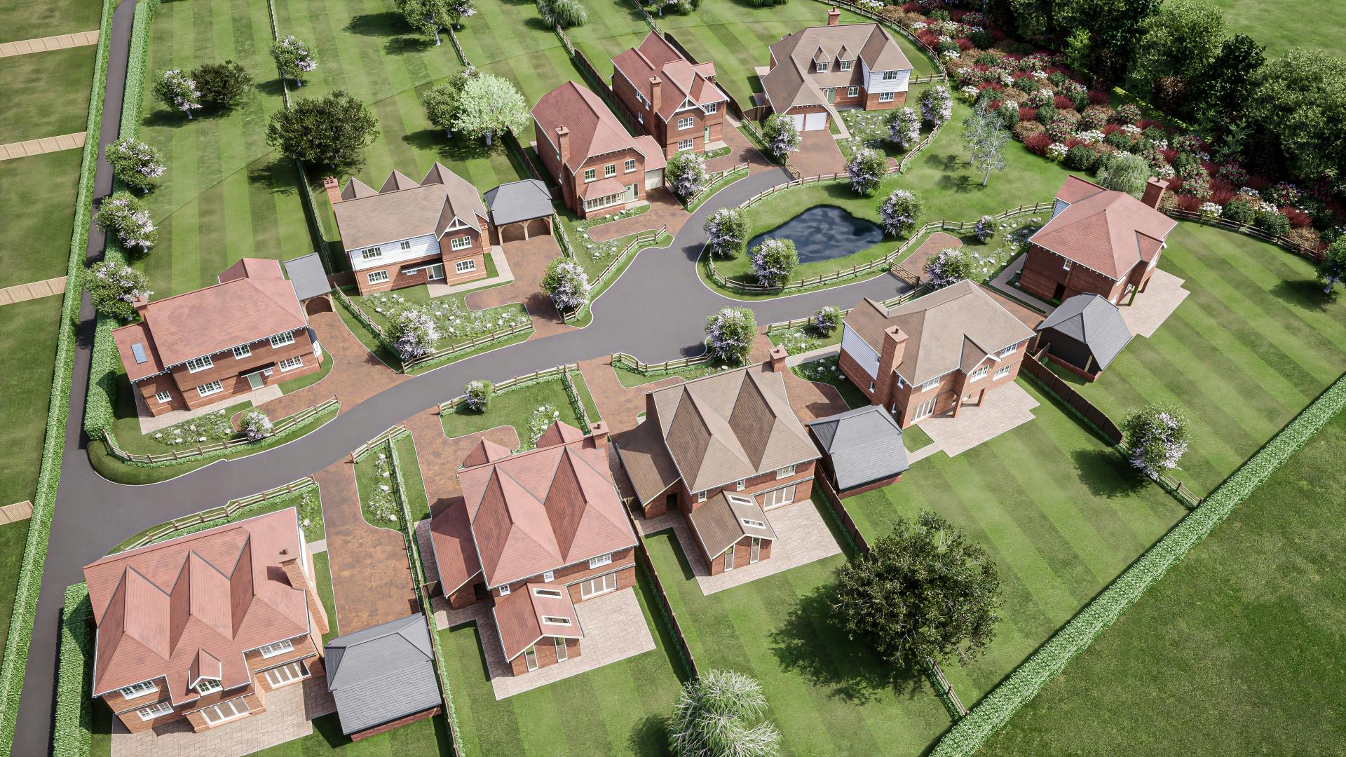 A UK housing estate (new builds) next to fields