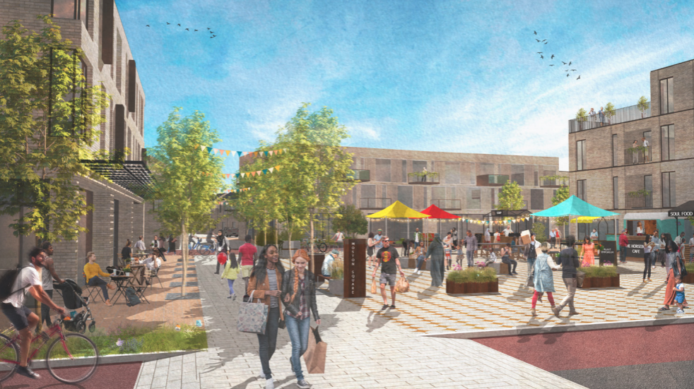 Moston Lane reimagined through a CGI sketch that shows the new development that's underway