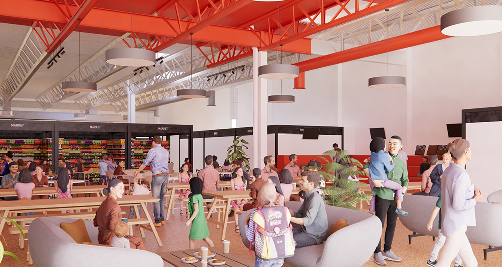 Illustration of what the yourth/communuty area of the market could look like